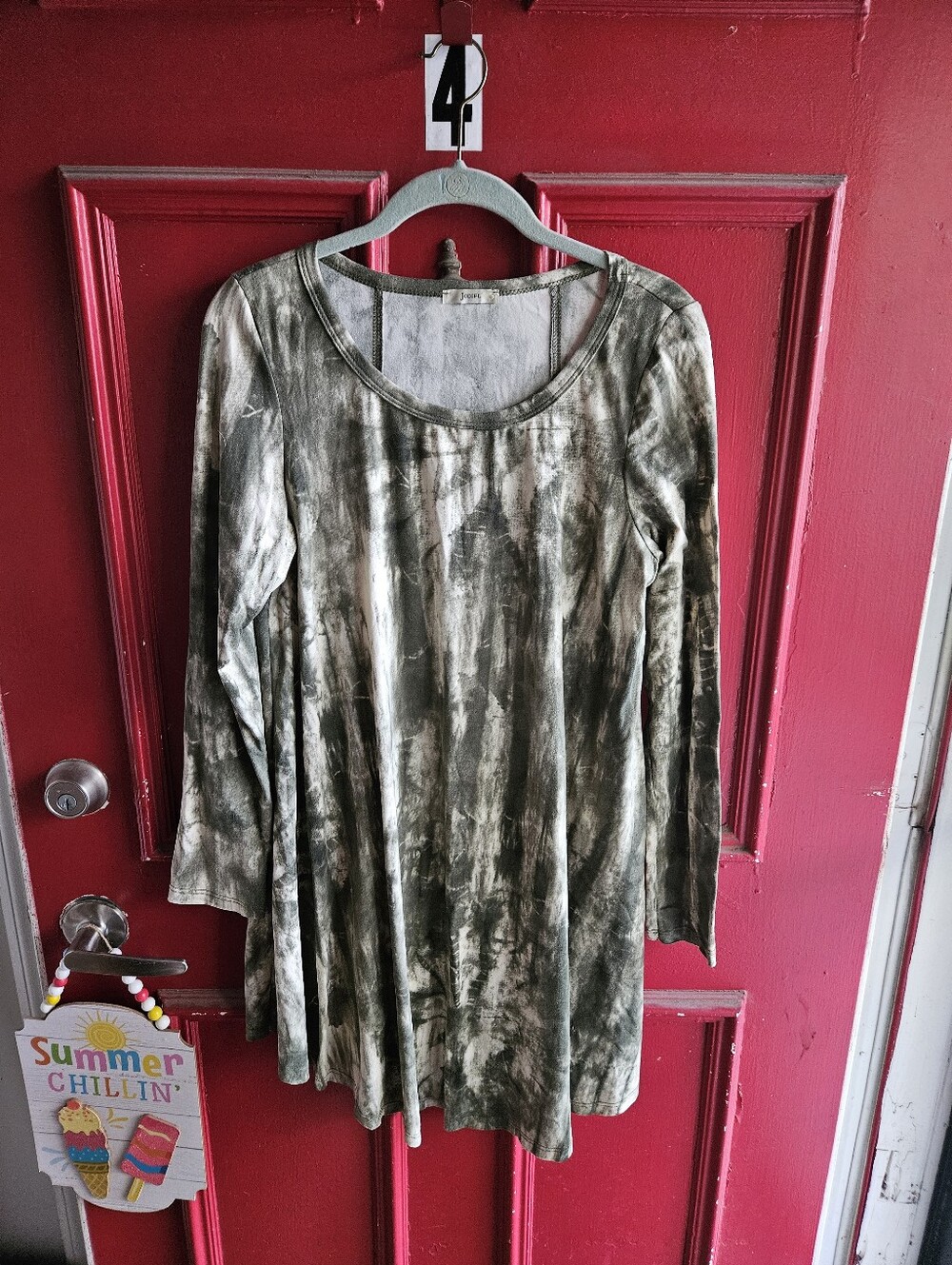 JODIFL Olive Green Tie-Dye Long Sleeve Tunic